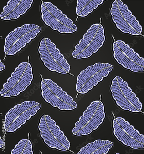 Seamless hand drawn very peri color leaves surface pattern. black background