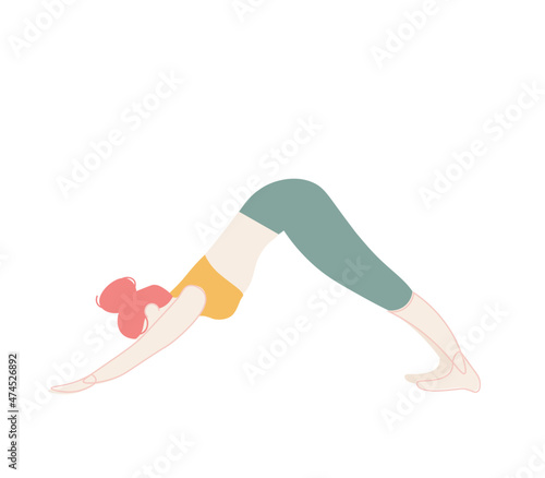 Attractive flat illustration of a yoga class in muzzle-down dog pose	
