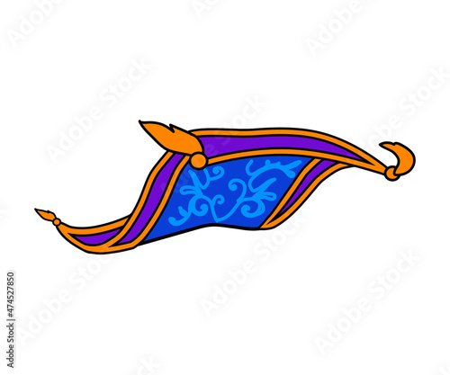 Magic flying carpet. Cartoon character. Vector illustration.