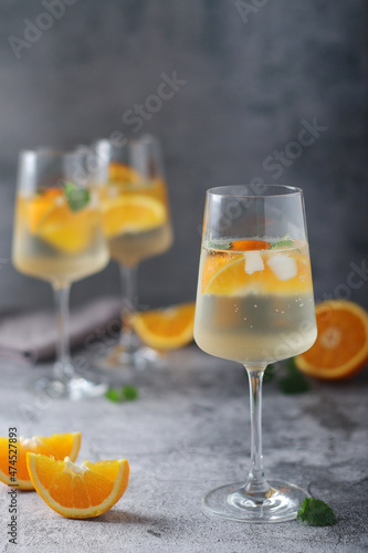 Glasses with traditional Hungarian drink spritz - mix of wine and mineral water	