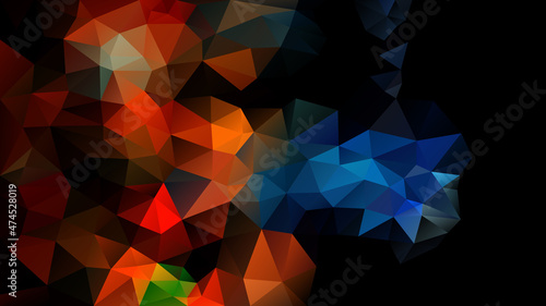 vector abstract irregular polygon background - triangle low poly pattern - color dark black orange red green blue