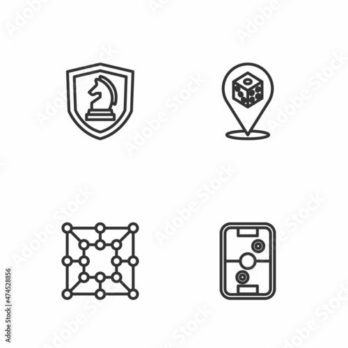 Set line Air hockey table, Board game, Chess and Game dice icon. Vector