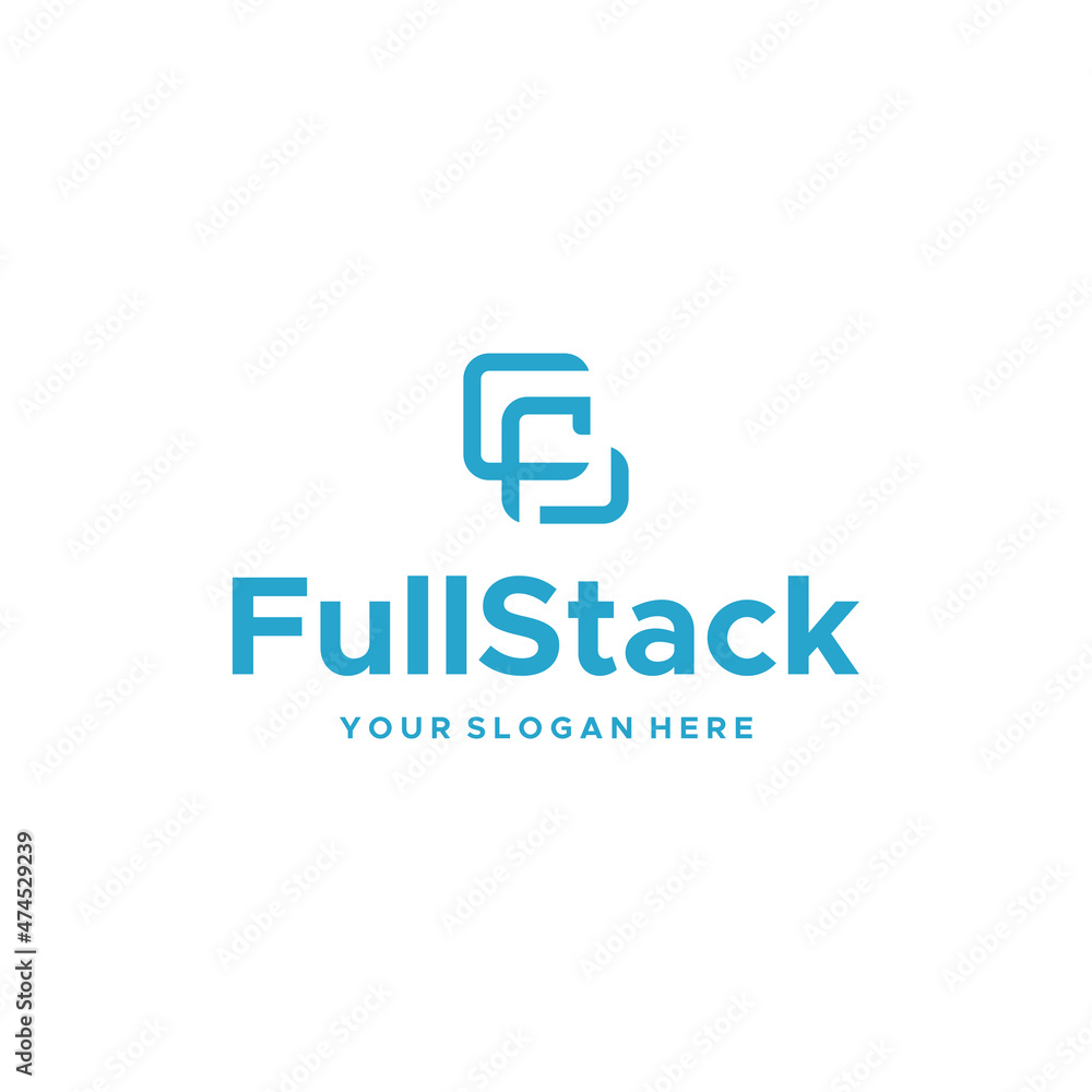 flat letter mark FULLSTACK word blue logo design