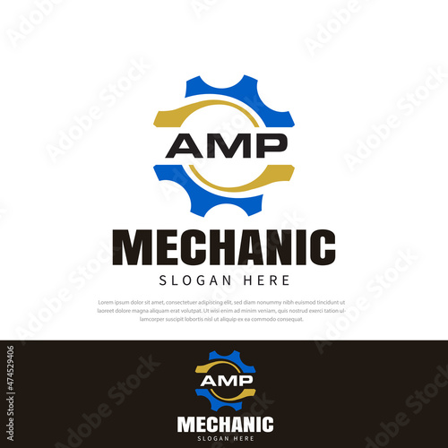 Mechanical Gear AMP design logo Template vectors, symbols, icons