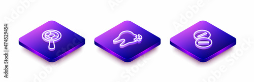 Set Isometric line Dental search, Broken tooth and Toothache painkiller tablet icon. Vector