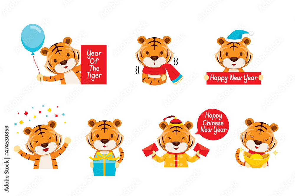 Cute Tiger In Different Postures Set, Year Of The Tiger, Happy Chinese New Year Cute Tiger In Different Postures Set, Year Of The Tiger, Happy Chinese New Year