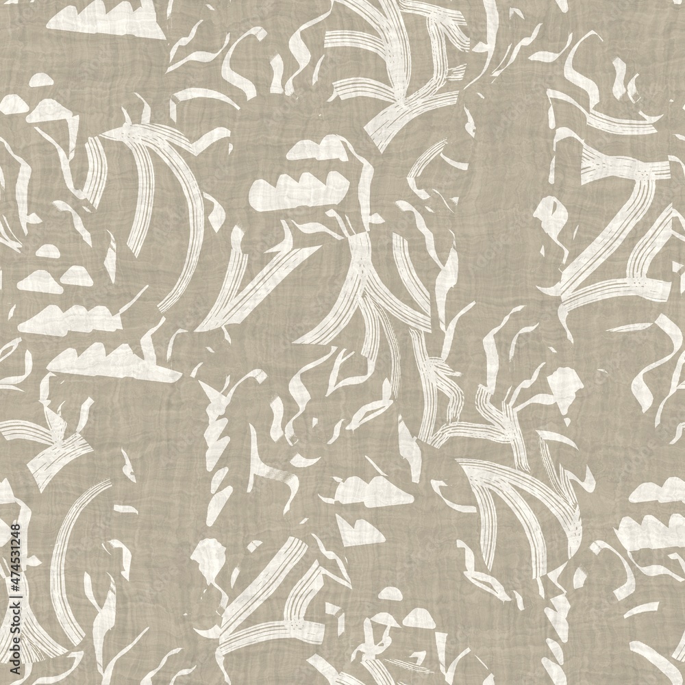 Fototapeta premium Seamless two tone hand drawn brushed effect pattern swatch. High quality illustration. Collage of minimal drawings arranged in a seamless pattern for print with fabric texture overlay. Rough scribble.