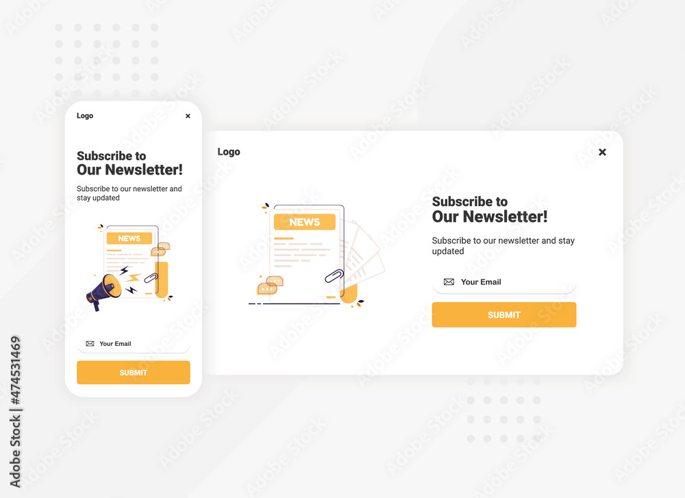Subscribe to newsletter banner template for mobile and desktop version Subscribe to newsletter banner template for mobile and desktop version
