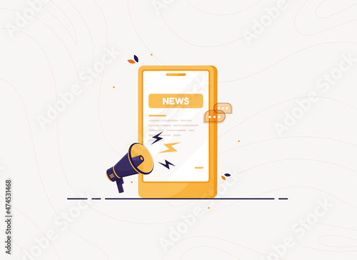 News concept. Hot news on screen mobile phone. Online blog. News magazine on digital device. Flat design