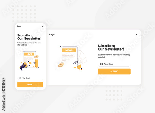 Subscribe to newsletter banner template for mobile and desktop version