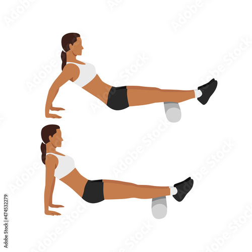 Woman doing leg pull in. Knee ups exercise flat vector illustration isolated on white background © lioputra
