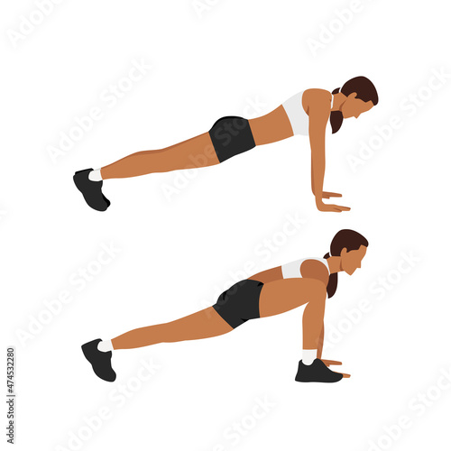 Woman doing Groiners exercise. Flat vector illustration isolated on white background