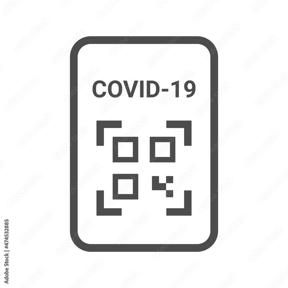 Covid-19 qr code black vector icon. Covid digital certificate symbol. Covid-19 qr code black vector icon. Covid digital certificate symbol.