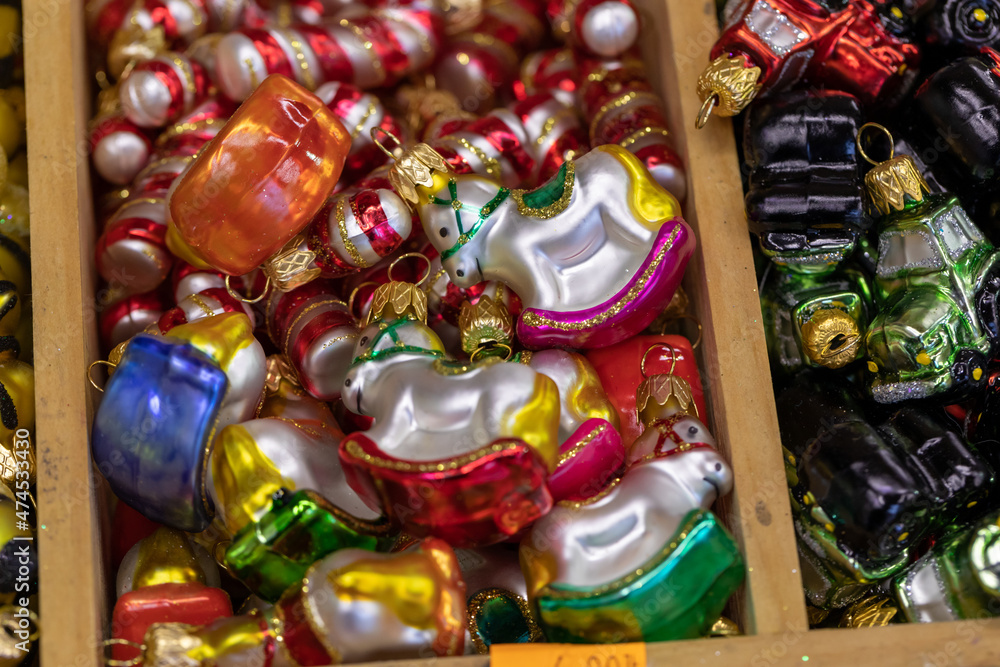 Fototapeta premium Colorful Christmas Decorations at Traditional Christmas Market.