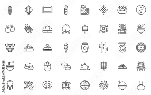 set of chinese new year line icons