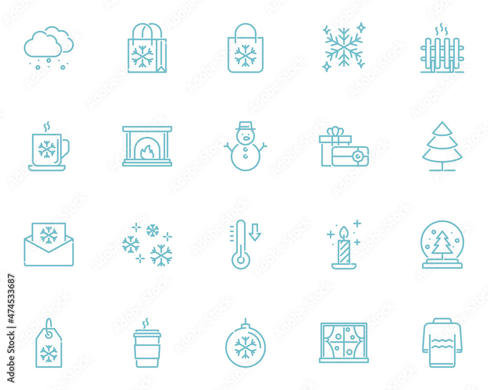 set of winter line icons, snowflake, season, cold set of winter line icons, snowflake, season, cold