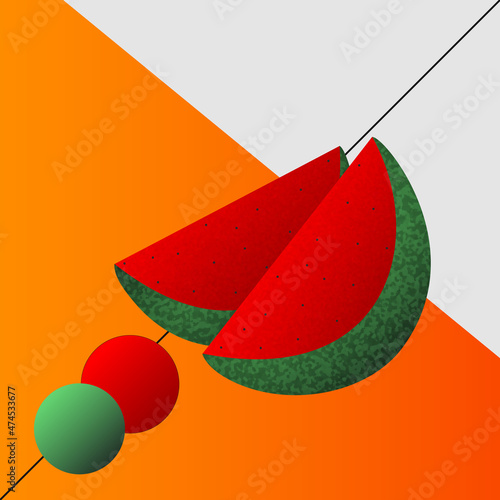 Two pieces of watermelon and colored circles