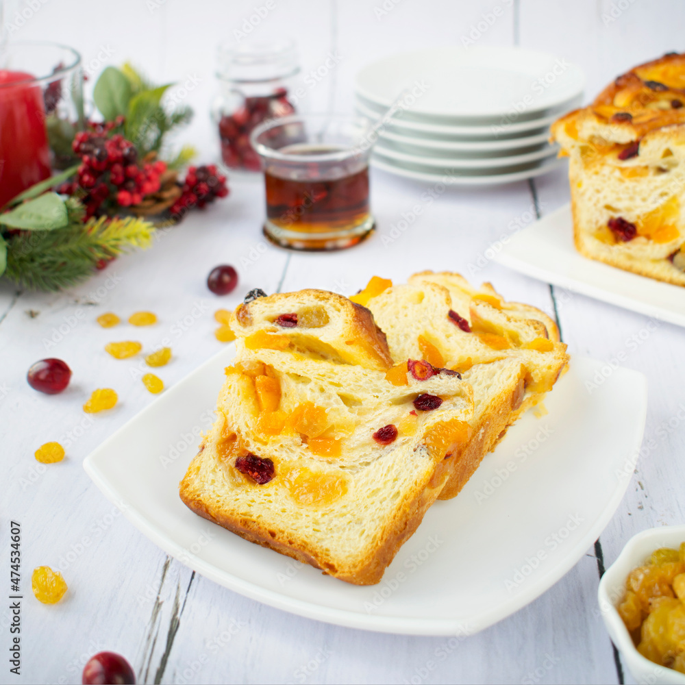 Christmas yeast cake with dried apricots and cranberries. Christmas yeast cake with dried apricots and cranberries.