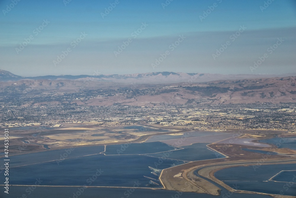 SAN FRANCISCO, CALIFORNIA  September 2021 airplane view of San Francisco and Bay. United State, USA.