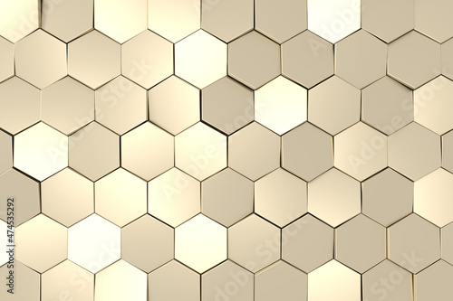 Modern wall design with luxury concept. Abstract background of hexgon. 3D rendering.