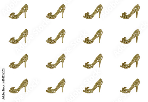 Sexual gold shoes on a high heel pattern background