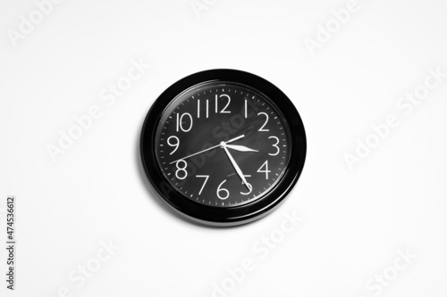 Modern wall clock Mock-up for branding and advertise isolated on white background.High resolution photo.Top view.