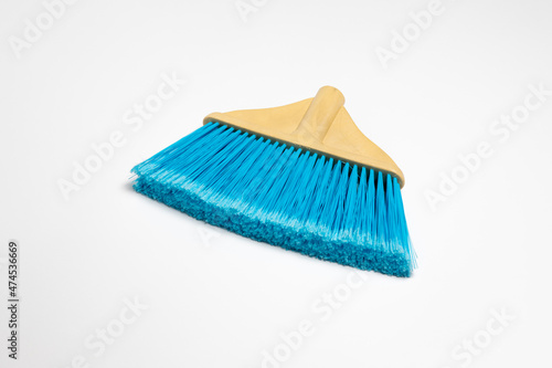 Plastic broom head isolated on white background.High resolution photo.Top view. Mock-up.