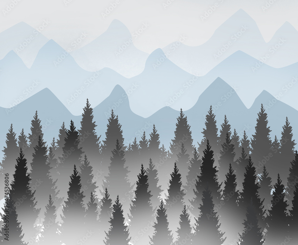 Fototapeta premium Grafik Wald mit Nebel