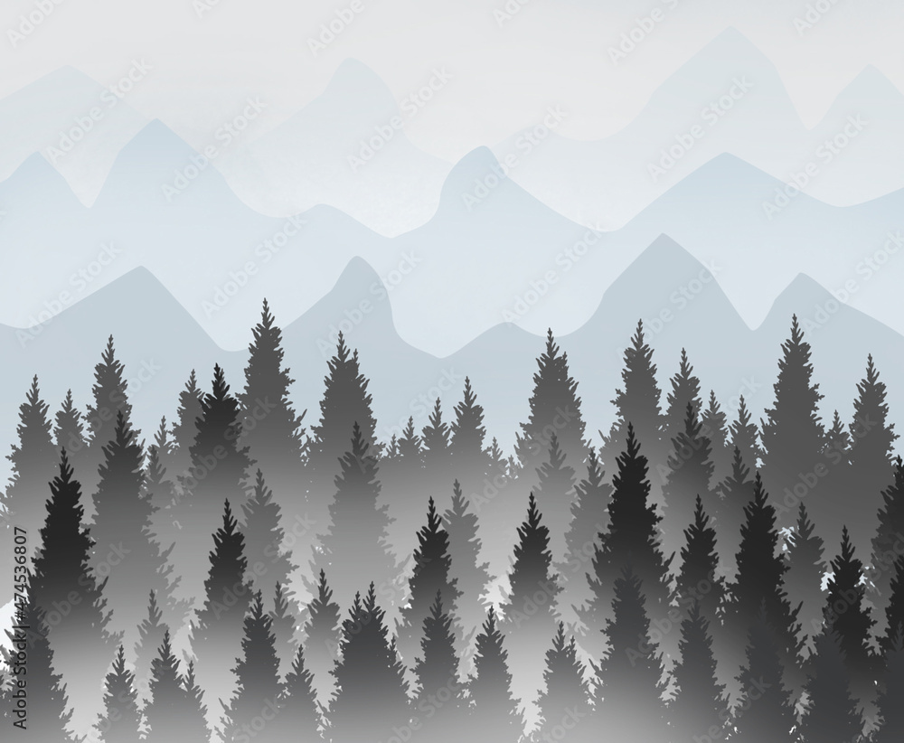 Fototapeta premium Grafik Wald mit Nebel