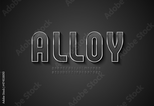 3d font with ilver streak, trendy condensed alphabet sans serif, modern metallic letters and numbers with carbon fiber texture, vector illustration 10eps.