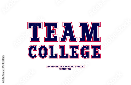 Trendy sport font, bold slab serif alphabet, uppercase Latin letters from A to Z and Arab numbers from 0 to 9