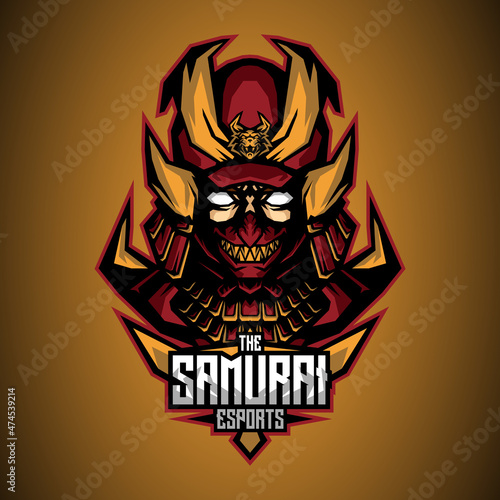 E sport mascot of armored samurai head