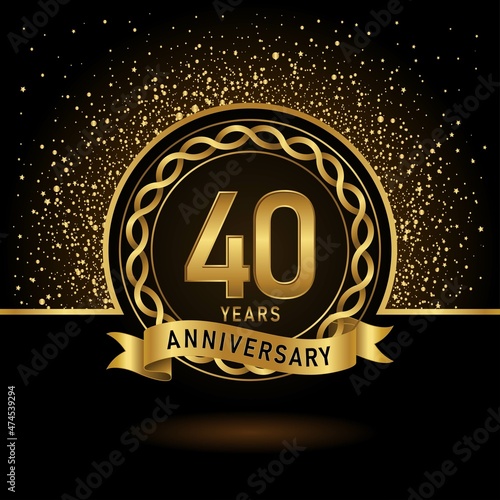 40th anniversary logo template Vector design birthday celebration, Golden anniversary emblem with ribbon. Design for booklet, leaflet, magazine, brochure, poster, web, invitation or greeting card.