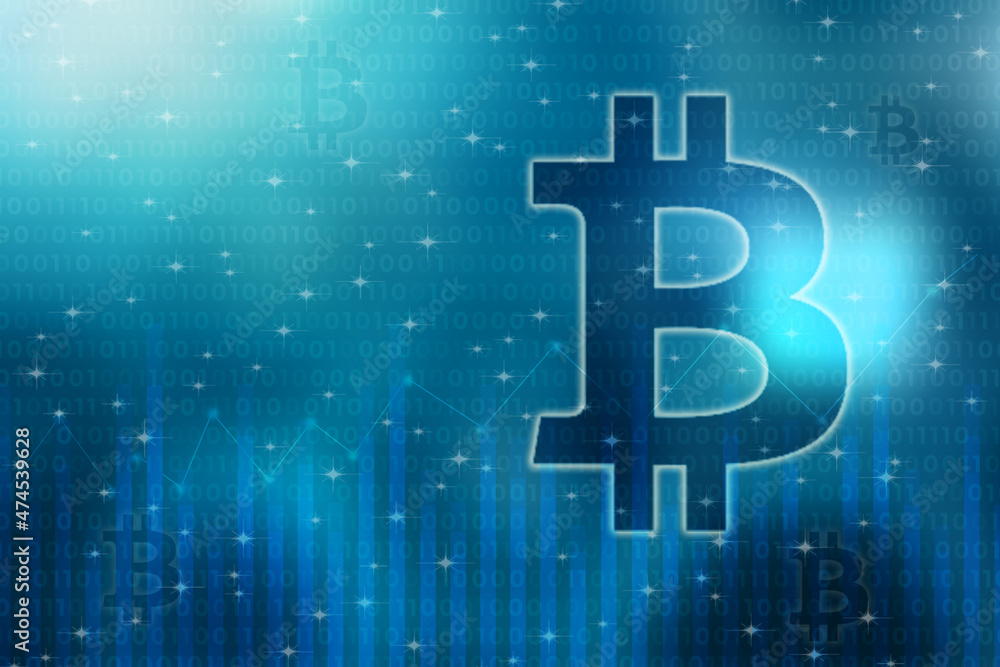 Naklejka premium 2d rendering bitcoin sign with graph background 