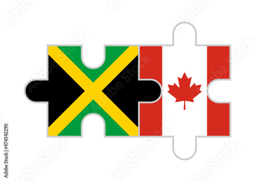 puzzle pieces of jamaica and canada flags. vector illustration isolated on white background