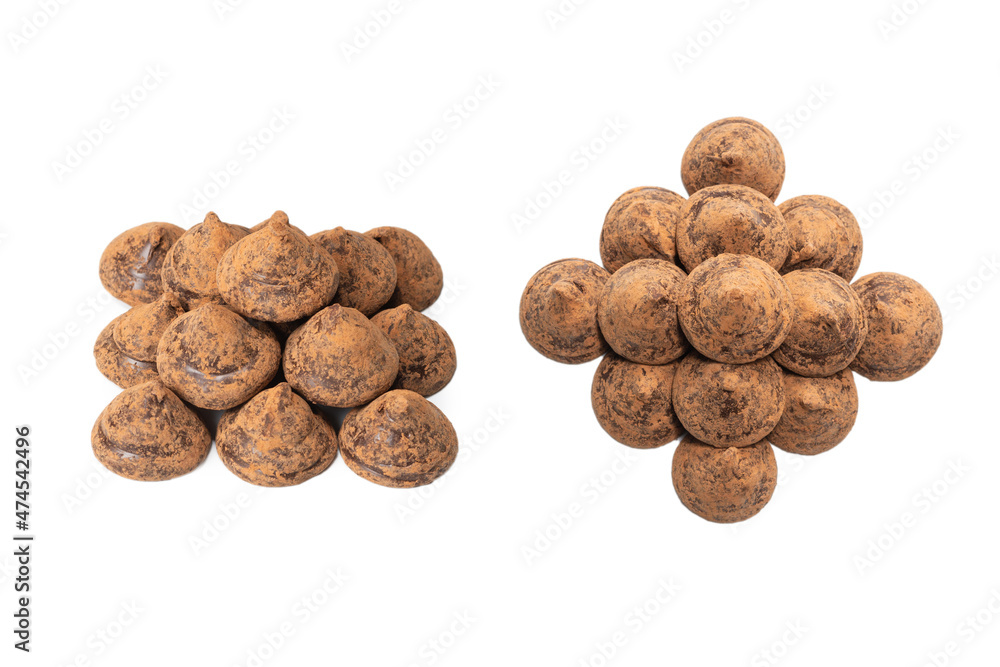 Chocolate truffles isolated on a white background. Chocolate truffles isolated on a white background.
