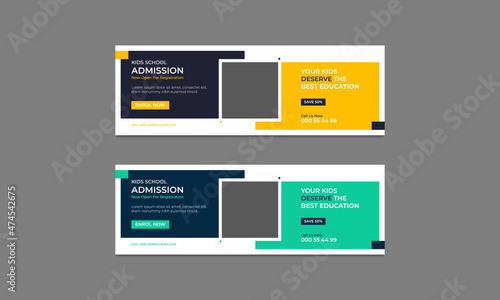 School education admission horizontal web banner template design. vector illustration