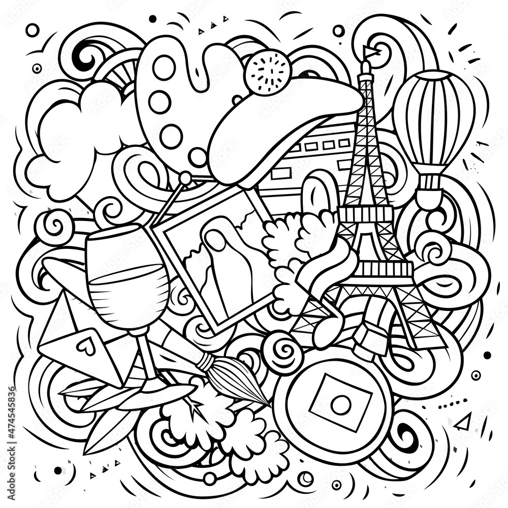 Obraz premium France cartoon vector doodle illustration