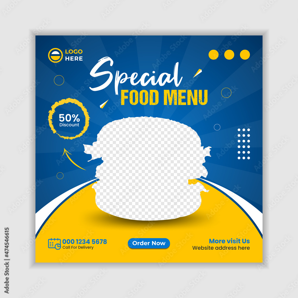 Fototapeta premium Special food menu social media and Instagram post banner template design