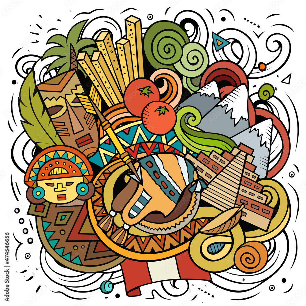 Obraz premium Peru cartoon vector doodle illustration
