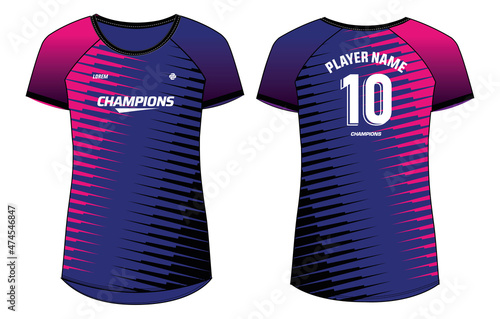 Women Sports Jersey t-shirt design concept Illustration, Abstract stripe pattern round Neck t shirt for girls and Ladies Volleyball jersey, Football, badminton, Soccer, netball. Sport uniform kit