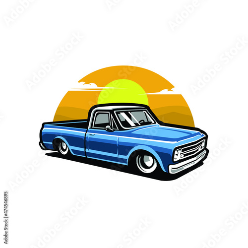 Classic hot rod pickup truck vector illustration isolated