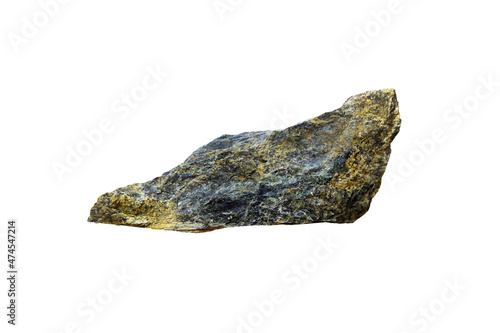 Raw serpentine mineral in metamorphic rock isolated on white background. Serpentinite rock. photo