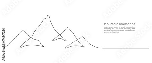 Fotografie, Obraz One continuous line drawing of mountain range landscape silhouette