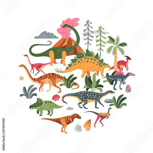 Dinosaur World Round Composition © Macrovector