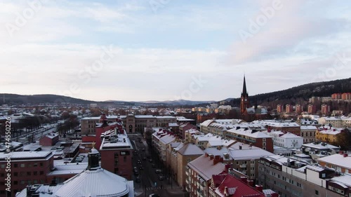 Fly Over Scenic Old Town Of Sundsvall In Vasternorrland County Sweden - aerial shot photo