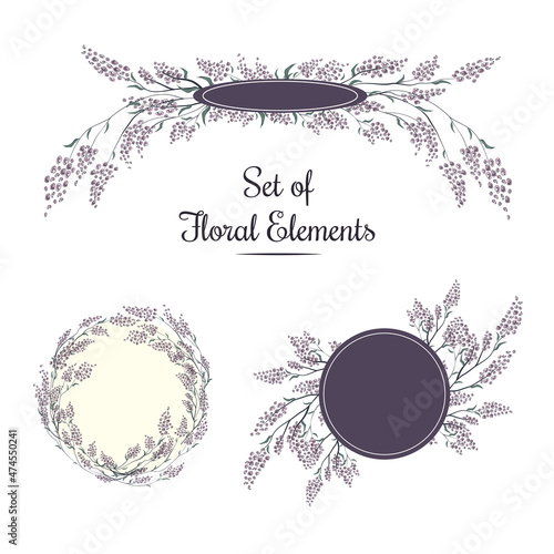 Set of Floral Elements, Wreaths of Lilac