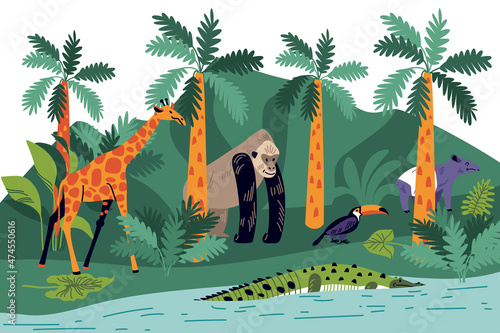 Jungle Doodle Landscape Composition