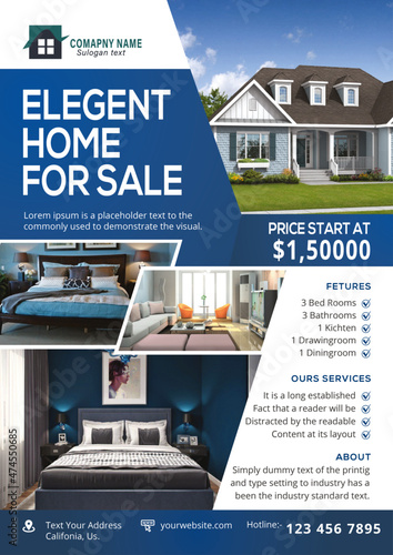 Real Estate Flyer
Paper A4 (210mm x 297mm), bleed / cutting area 0.125 in,  no image including