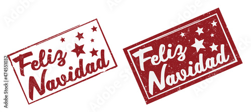 red scratched grungy rubber stamp or sticker with text FELIZ NAVIDAD, Spanish Merry Christmas stamp vector illustration